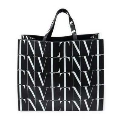 Pre-owned Valentino Garavani Leather Large Vltn Times Tote In Black
