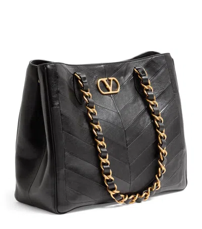 Valentino Garavani Leather Laseine Tote Bag In Black