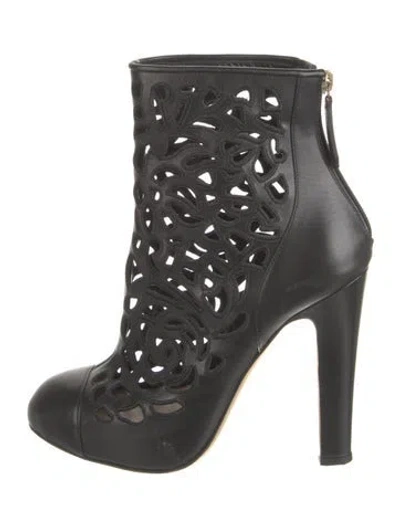 Pre-owned Valentino Garavani Leather Lasercut Accents Boots In Black