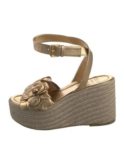 Pre-owned Valentino Garavani Leather Leather Trim Embellishment Espadrilles