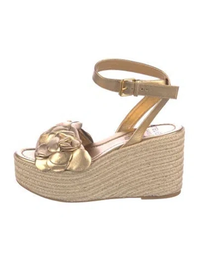 Pre-owned Valentino Garavani Leather Leather Trim Embellishment Espadrilles