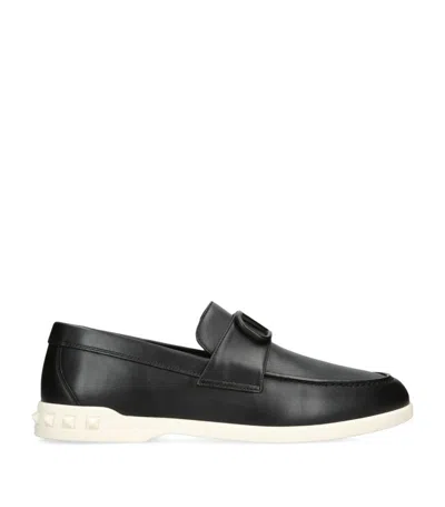 Valentino Garavani Leather Leisure Flow Loafers In Black