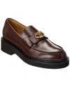 Valentino Vlogo Locker Leather Loafers In Brown