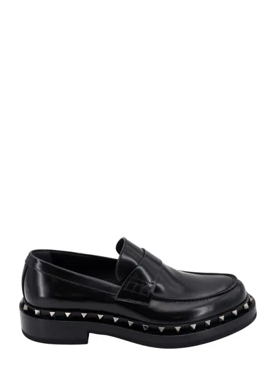 Valentino Garavani Leather Penny Loafers In Black