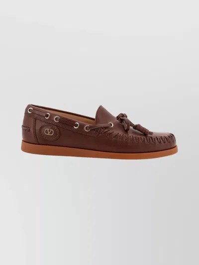 Valentino Garavani Leather Loafers Featuring Bow Detail In Brown