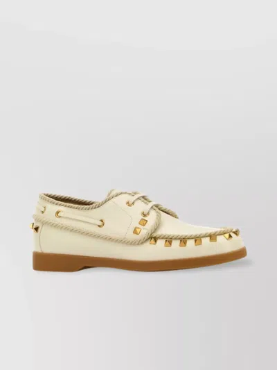 Valentino Garavani Leather Loafers Lace-up Detailing In Ivory White