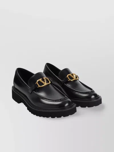 Valentino Garavani Leather Loafers With Chunky Sole And Embossed Stitching In Black