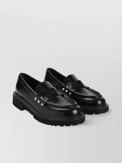 VALENTINO GARAVANI LEATHER LOAFERS WITH CHUNKY SOLE AND GOLD STUDS