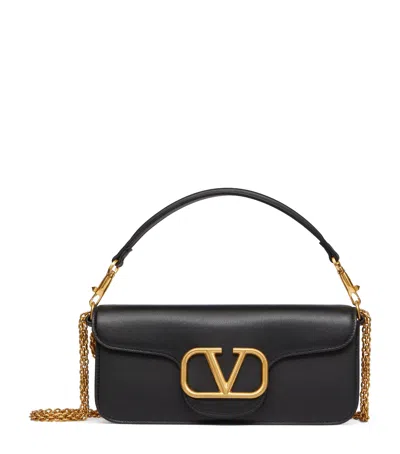Valentino Garavani Locò Vlogo Leather Shoulder Bag In Black