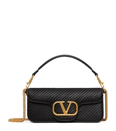 Valentino Garavani Locò Vlogo Leather Shoulder Bag In Black