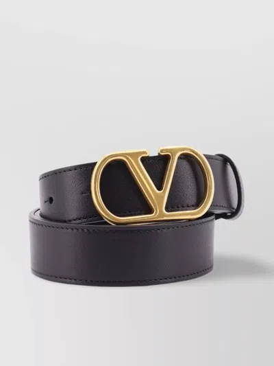 Valentino Garavani Leather Logo Belt Gold-tone Buckle In Gray