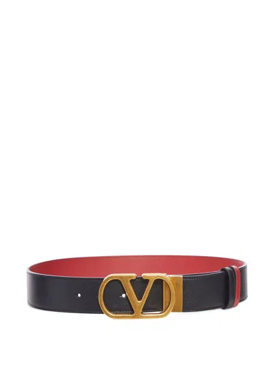 Valentino Garavani Leather Logo-buckle Belt In Black