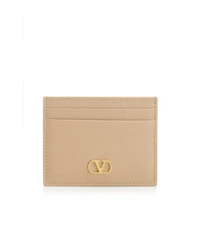 Valentino Garavani Leather Logo Cardholder In Brown