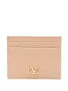 Valentino Signature Leather Card Case With Textured Finish In Neutral