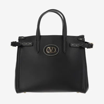 Valentino Garavani Leather Logo Hand Bag Small In Black