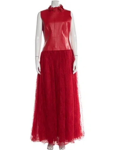 Pre-owned Valentino Leather Long Dress In Red