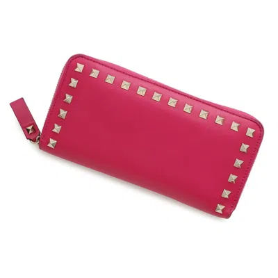 Pre-owned Valentino Garavani Leather Long Wallet (bi-fold) () In Pink