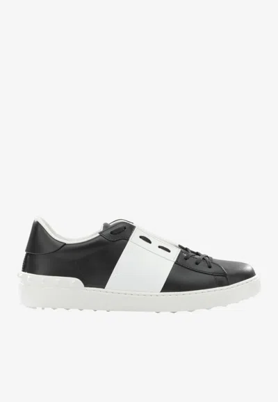 Valentino Garavani Open Sneakers In Leather With Contrast Colored Stripe And Stud Detail In White