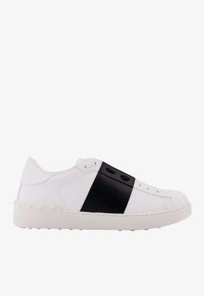 Valentino Garavani Open Leather Sneakers With Contrast Band And Stud Details Shoes In White