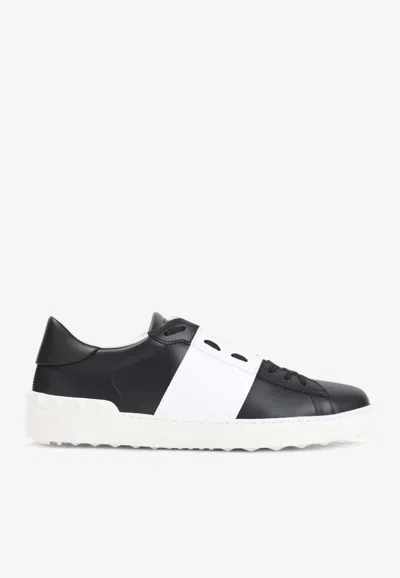Valentino Garavani Open Sneakers In Leather With Contrast Colored Stripe And Stud Detail In White