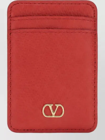 Valentino Garavani Leather Magnetic Card Holder In Red