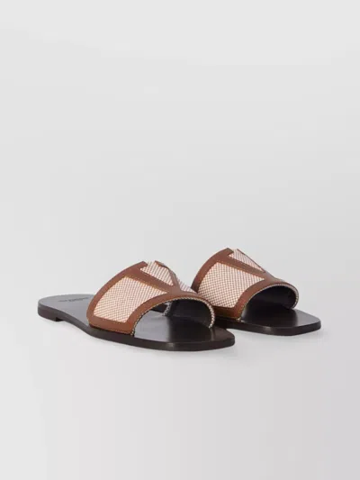 VALENTINO GARAVANI LEATHER MESH SLIDE SANDALS