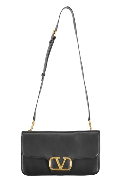 Valentino Garavani Leather Messenger Bag In Black
