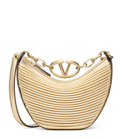 Valentino Garavani Mini Vlogo Moon Metallic Hobo Bag In Gold