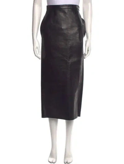 Pre-owned Valentino Leather Midi Length Skirt In Black