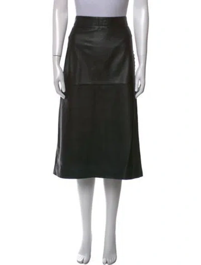 Pre-owned Valentino Leather Midi Length Skirt In Black