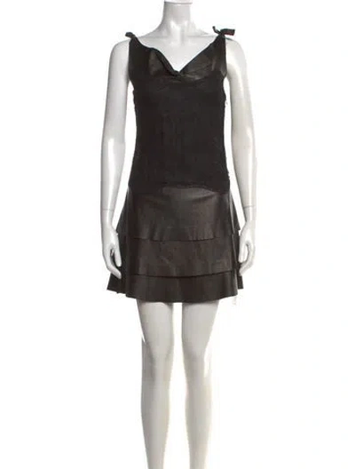 Pre-owned Valentino Leather Mini Dress In Brown