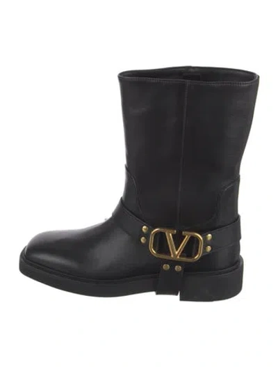 Pre-owned Valentino Garavani Leather Moto Boots In Black