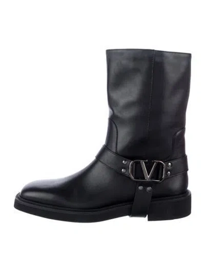 Pre-owned Valentino Garavani Leather Moto Boots W/ Tags In Black