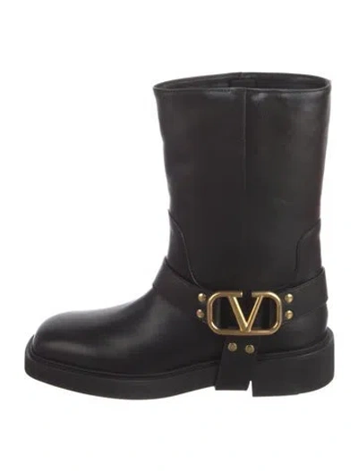 Pre-owned Valentino Garavani Leather Moto Boots W/ Tags In Black