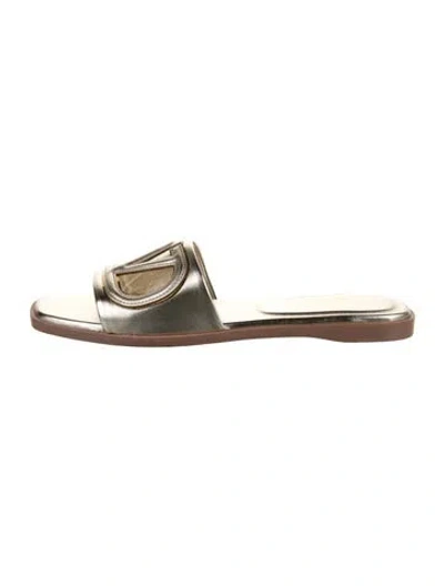 Pre-owned Valentino Garavani Leather Mules W/ Tags In Gold