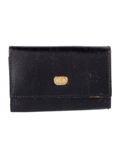 Pre-owned Valentino Garavani Leather Multi Key Ring Holder In Black