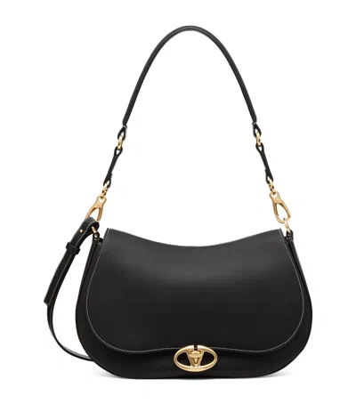 Valentino Garavani Leather Ohval Shoulder Bag In Black