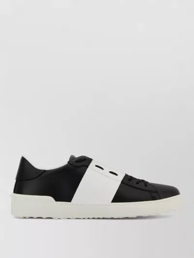 Valentino Garavani Black Leather Open Sneakers With White Band In Multi