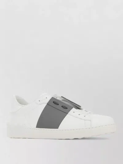 Valentino Garavani Leather Open Sneakers Grey Band Detail In White