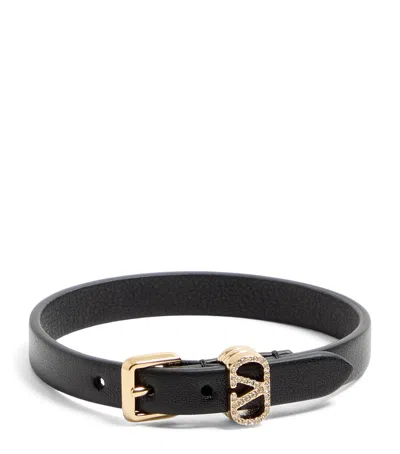 Valentino Garavani Leather Ovalette Bracelet In Black