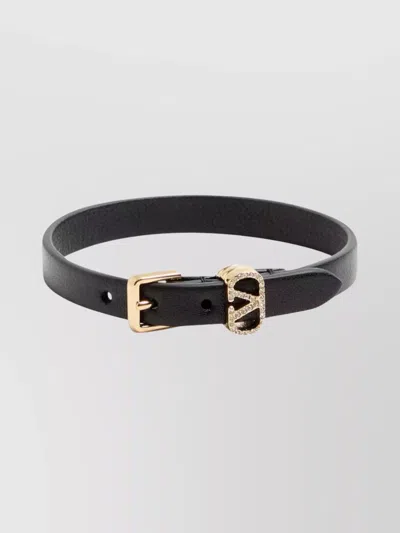VALENTINO GARAVANI LEATHER OVALETTE BRACELET GOLD-TONE BUCKLE
