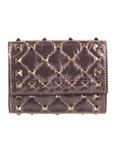 Pre-owned Valentino Garavani Leather Patterned Card Holder In Pink