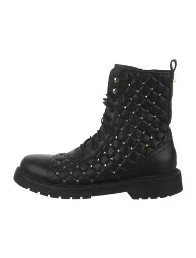 Pre-owned Valentino Garavani Leather Patterned Combat Boots In Black