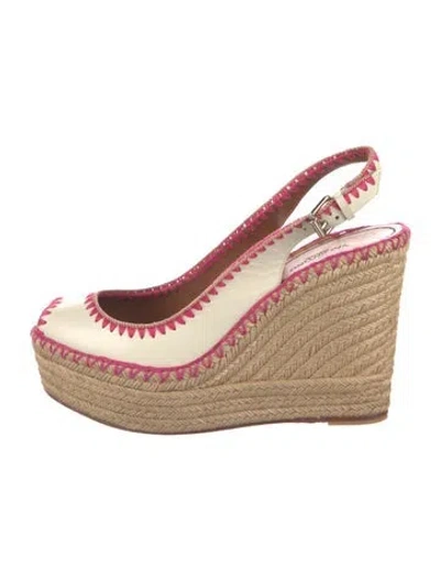 Pre-owned Valentino Garavani Leather Patterned Espadrilles In White