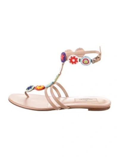 Pre-owned Valentino Garavani Leather Patterned Gladiator Sandals In Neutral
