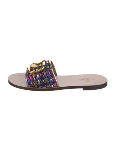 Pre-owned Valentino Garavani Leather Patterned Slides In Multicolor