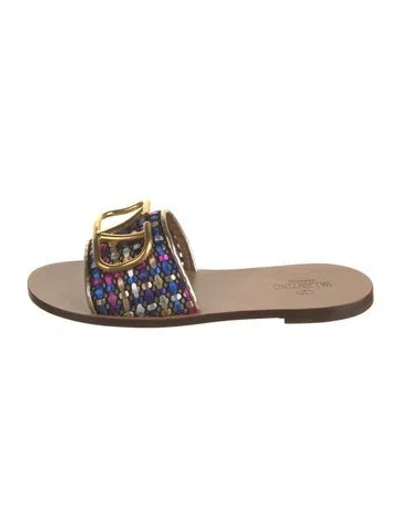 Pre-owned Valentino Garavani Leather Patterned Slides W/ Tags In Neutrals