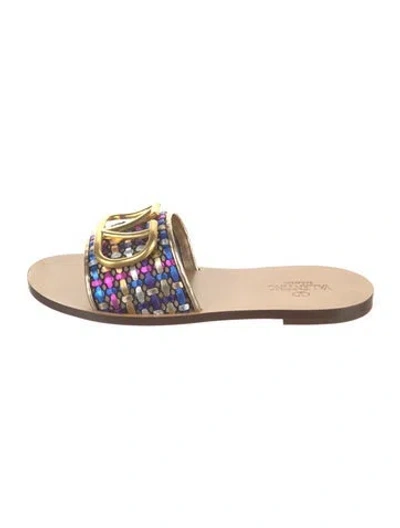 Pre-owned Valentino Garavani Leather Patterned Slides W/ Tags In Neutrals