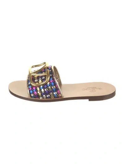 Pre-owned Valentino Garavani Leather Patterned Slides W/ Tags In Neutrals