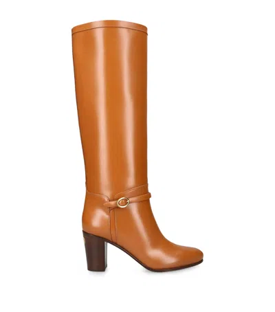 Valentino Garavani Leather Pattie Knee-high Boots 75 In Mid Brown